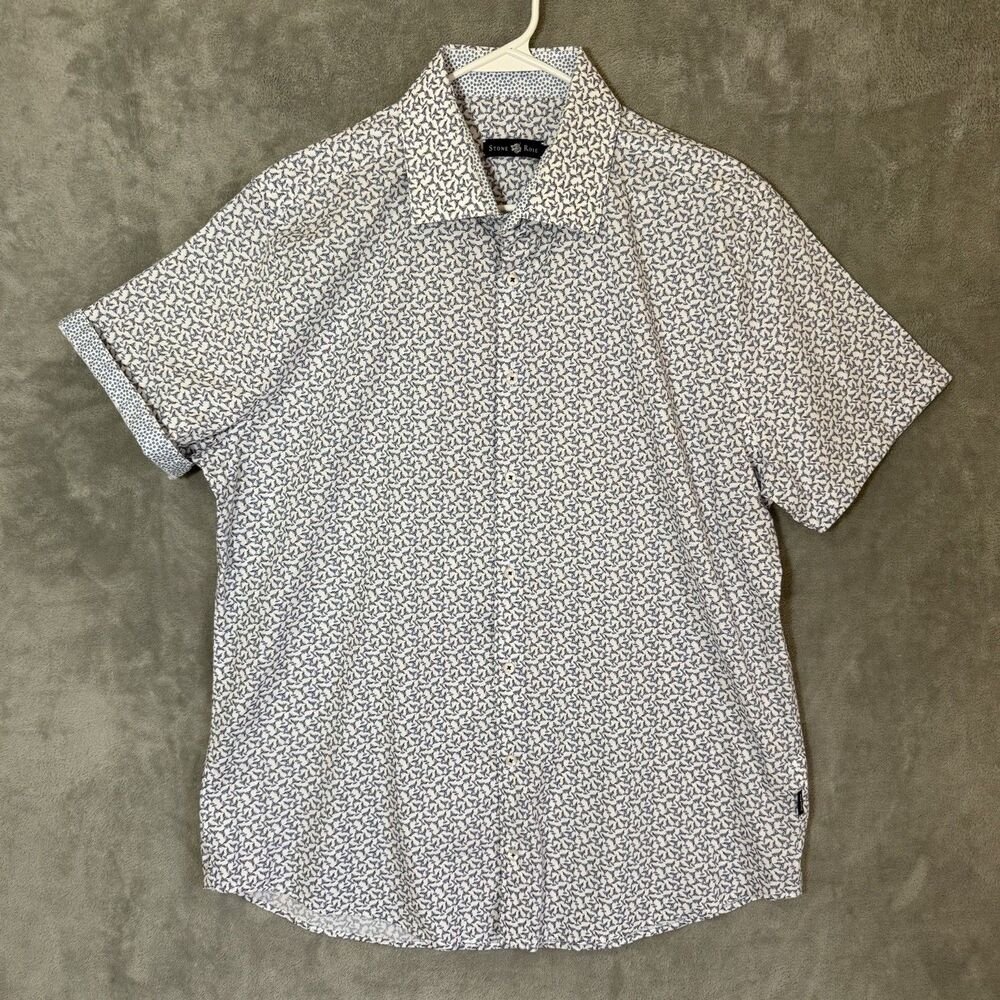 Stone Rose Mens Martini Print Short Sleeve Button Up Shirt Large Contrast Sleeve